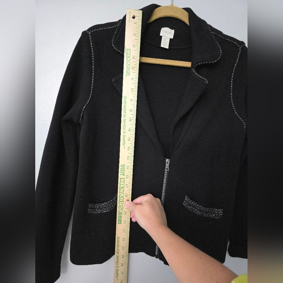 Chicos Jacket Black Half Zip Up Size Med Collared Thick Threading Cotton Knit - Picture 10 of 12